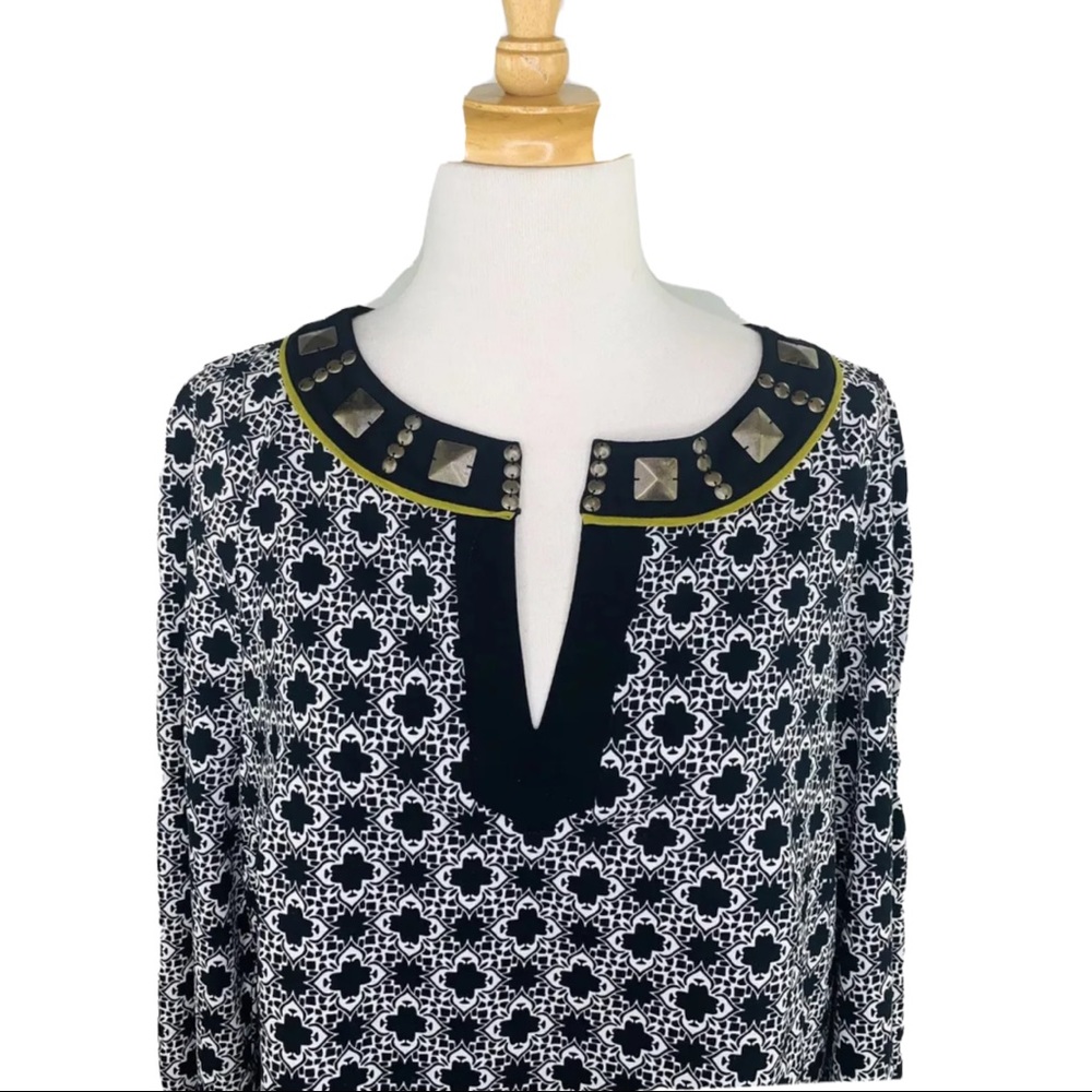 Nicole by Nicole Miller Large Tunic Top Studded V-neck Multi Color And Patterns - Picture 8 of 12